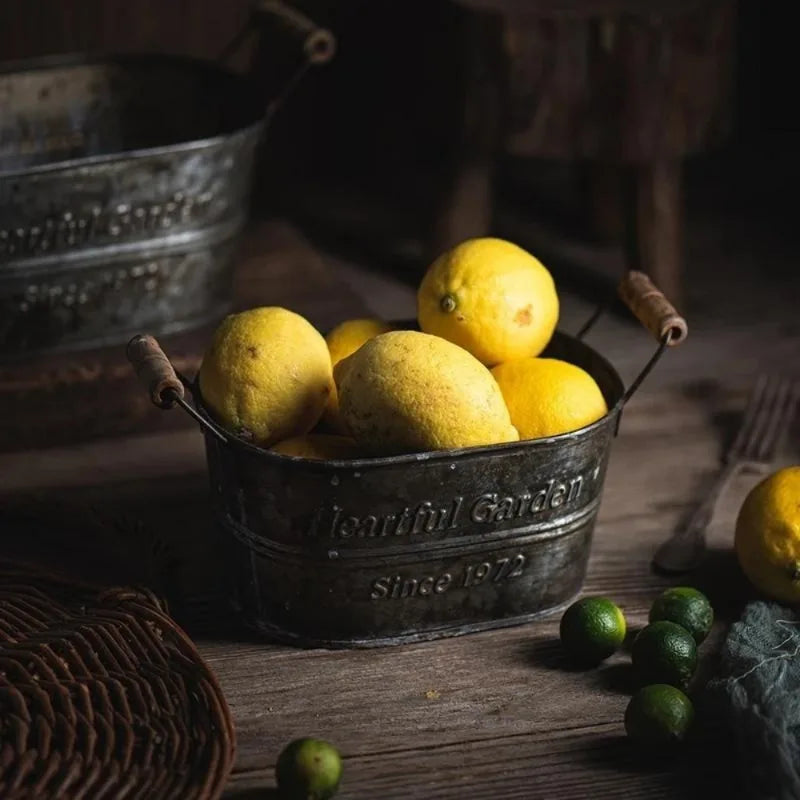 vintage metal storage basket for flowers and fruits