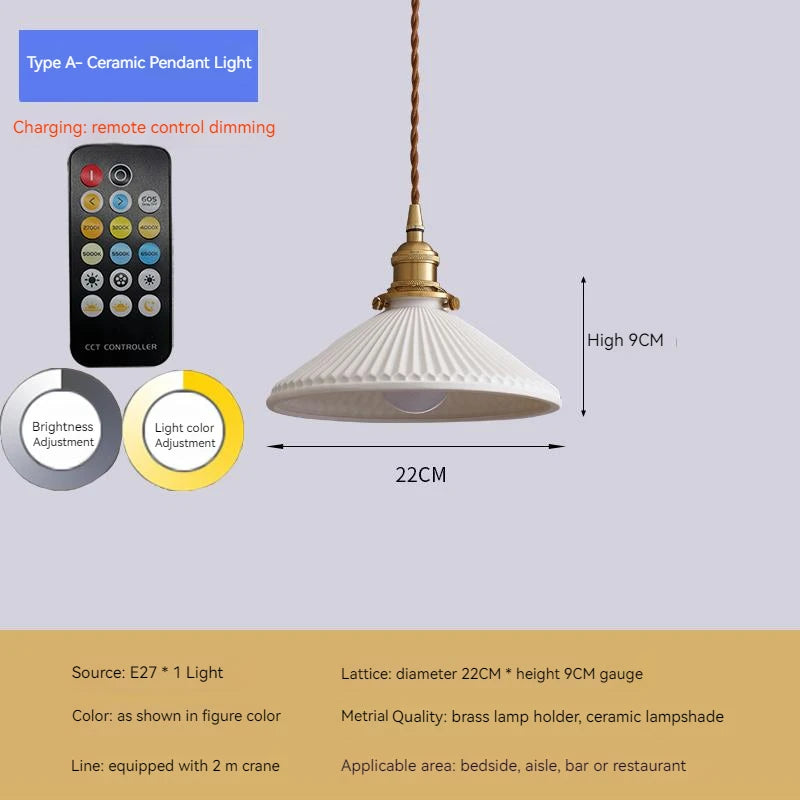 Retro ceramic pendant light with cordless installation for interior decoration