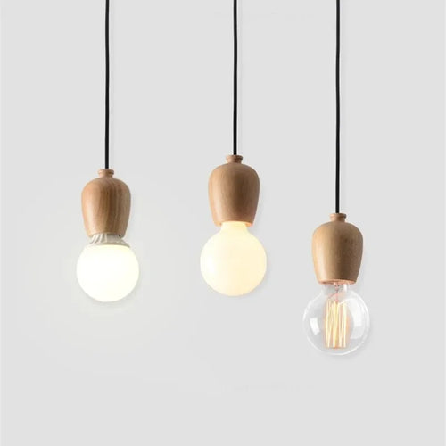 Vintage oak wood pendant light modern design - vue 2 sur 15