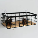 Hanging metal and wood storage basket for cosmetics