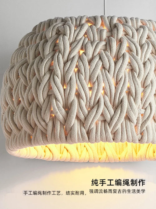 Nordic hand-woven rope chandelier for indoor lighting - vue 5 sur 7