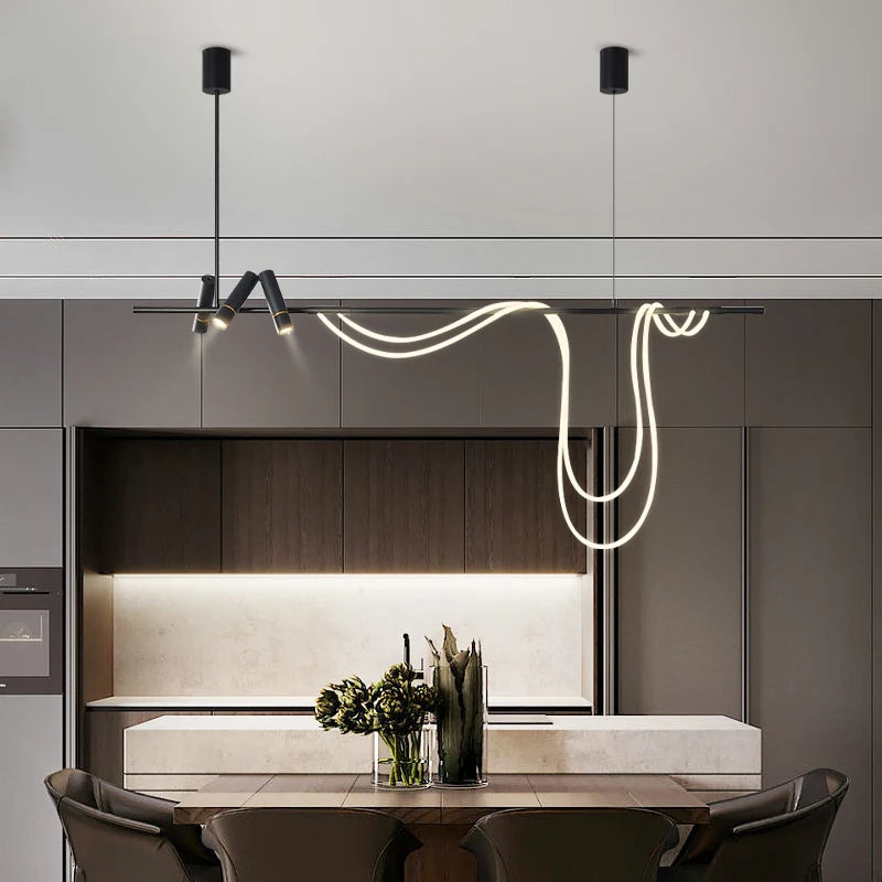 Modern long minimalist led pendant light for interiors - vue 3 sur 8