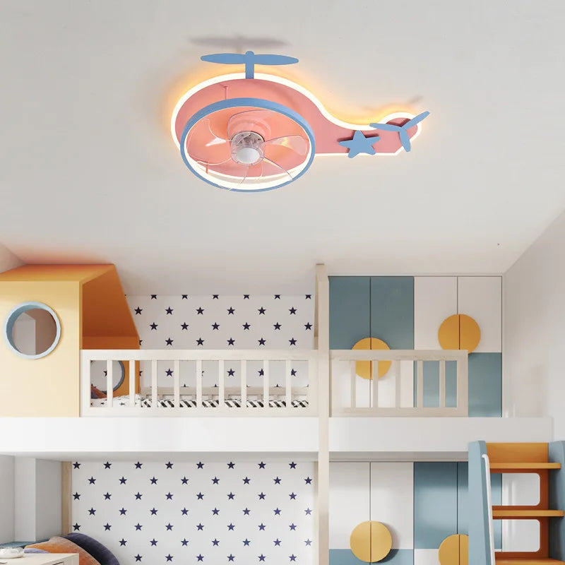 Nordic LED ceiling light with fan adjustable airplane child remote control - vue 6 sur 8