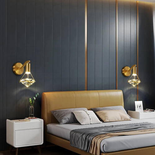 Minimalist luxury copper LED wall light 5W warm for bedroom or bedside - vue 6 sur 8