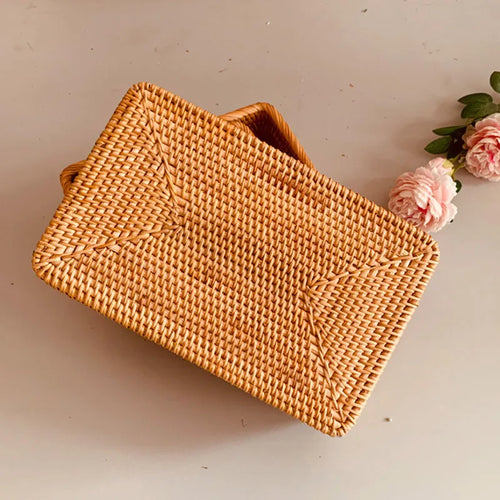 Handwoven rectangular rattan storage baskets for organising and decoration - vue 6 sur 8