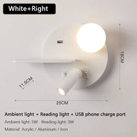 led wall light with usb charging for mobile phone