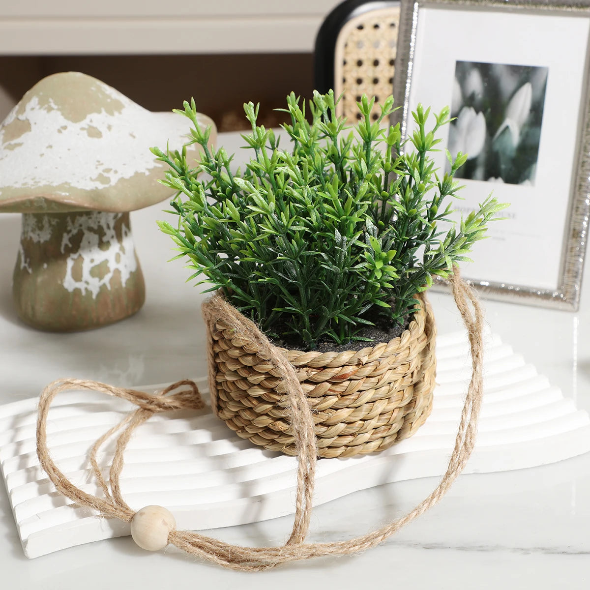 artificial plants eucalyptus rosemary green decoration in pot - vue 7 sur 9