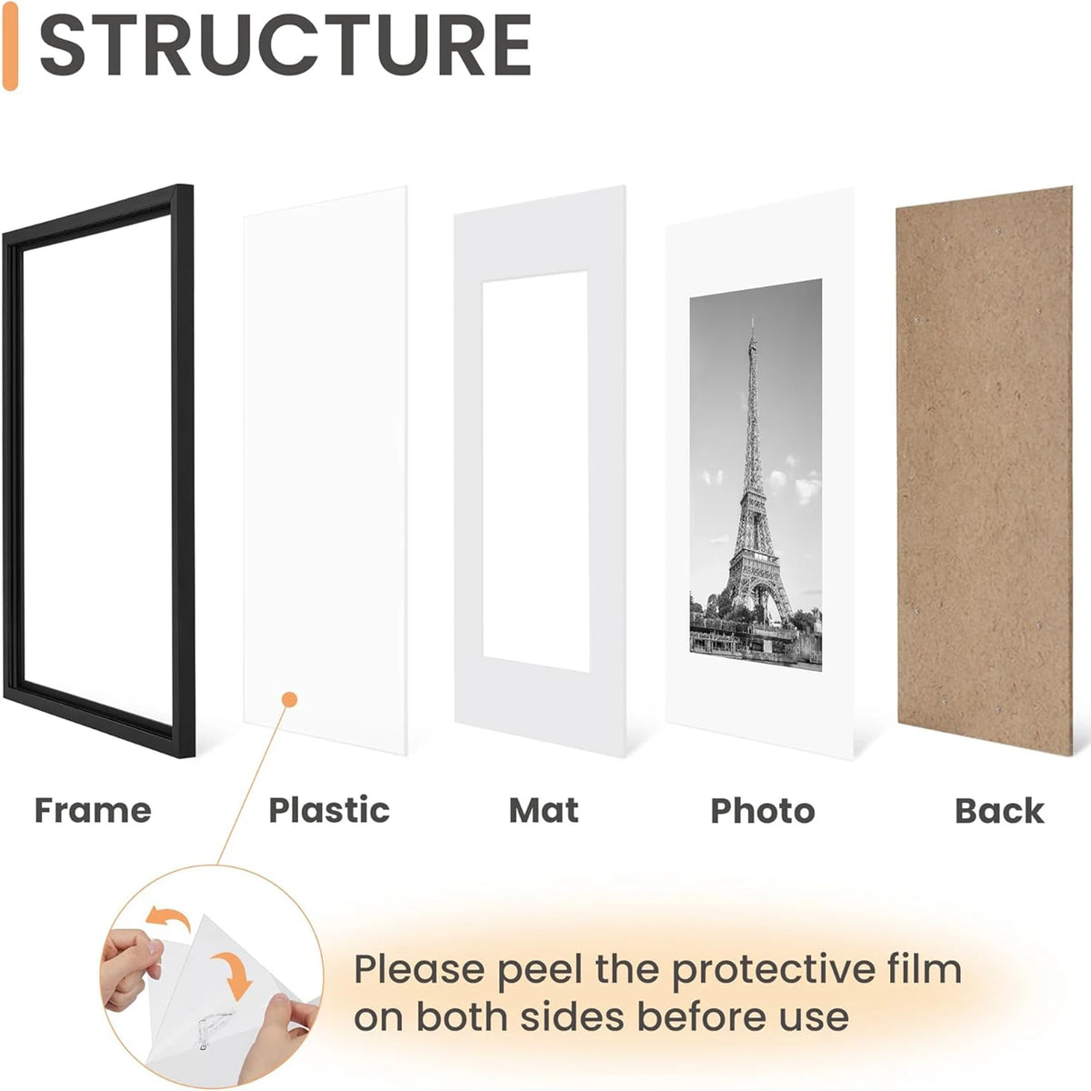 Versatile photo frames in different sizes, suitable for wall or table display, modern design, suitable for home (Black) - vue 3 sur 7