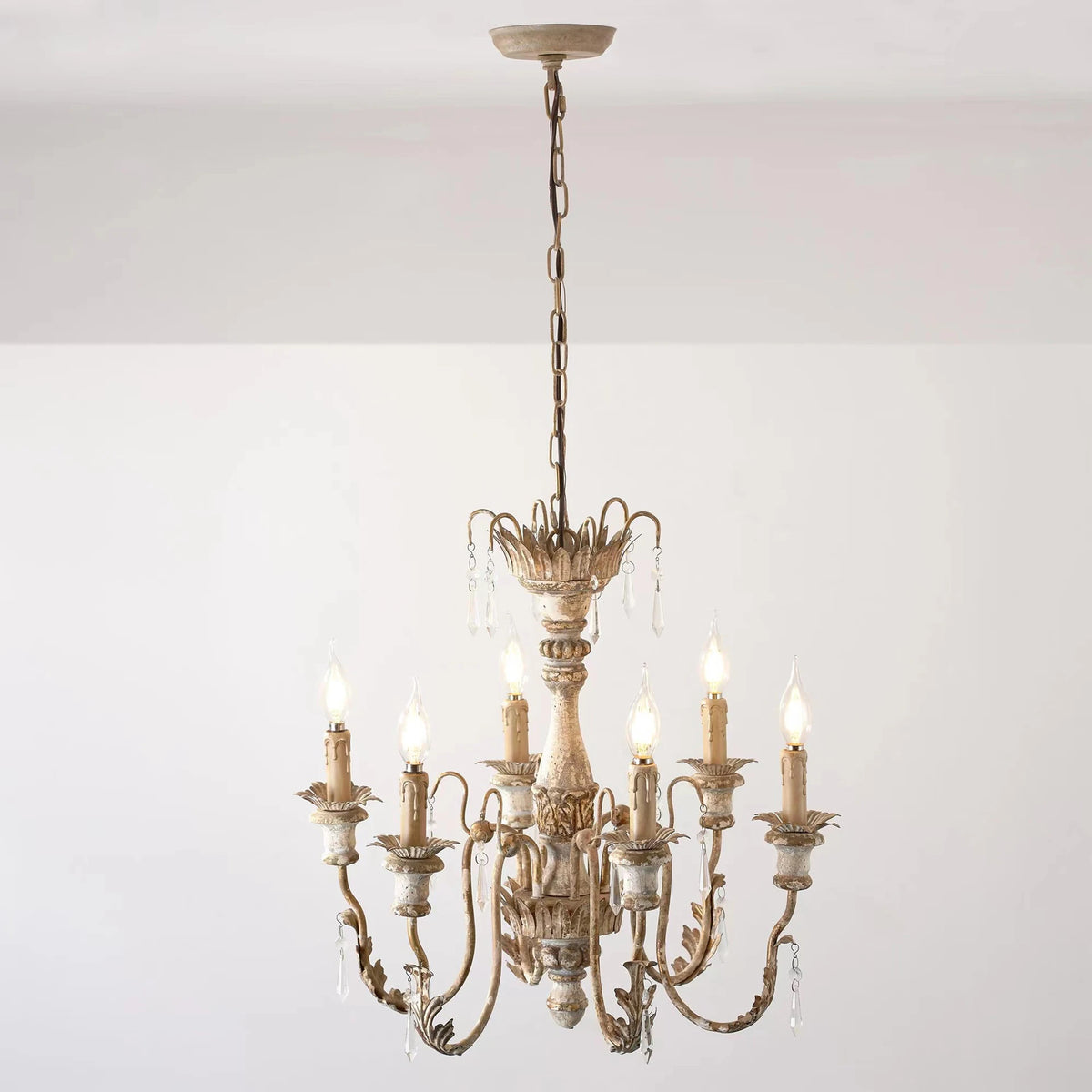 Vintage French wood chandelier art design light - vue 3 sur 6