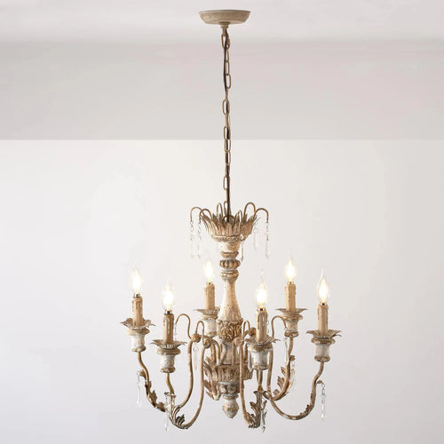 Vintage French wood chandelier art design light - vue 3 sur 6