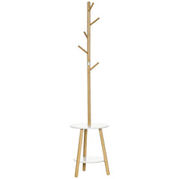 HOMCOM 2 in 1 bamboo stand rack with 2 shelves 5 hooks 39,5x39,5x171 cm