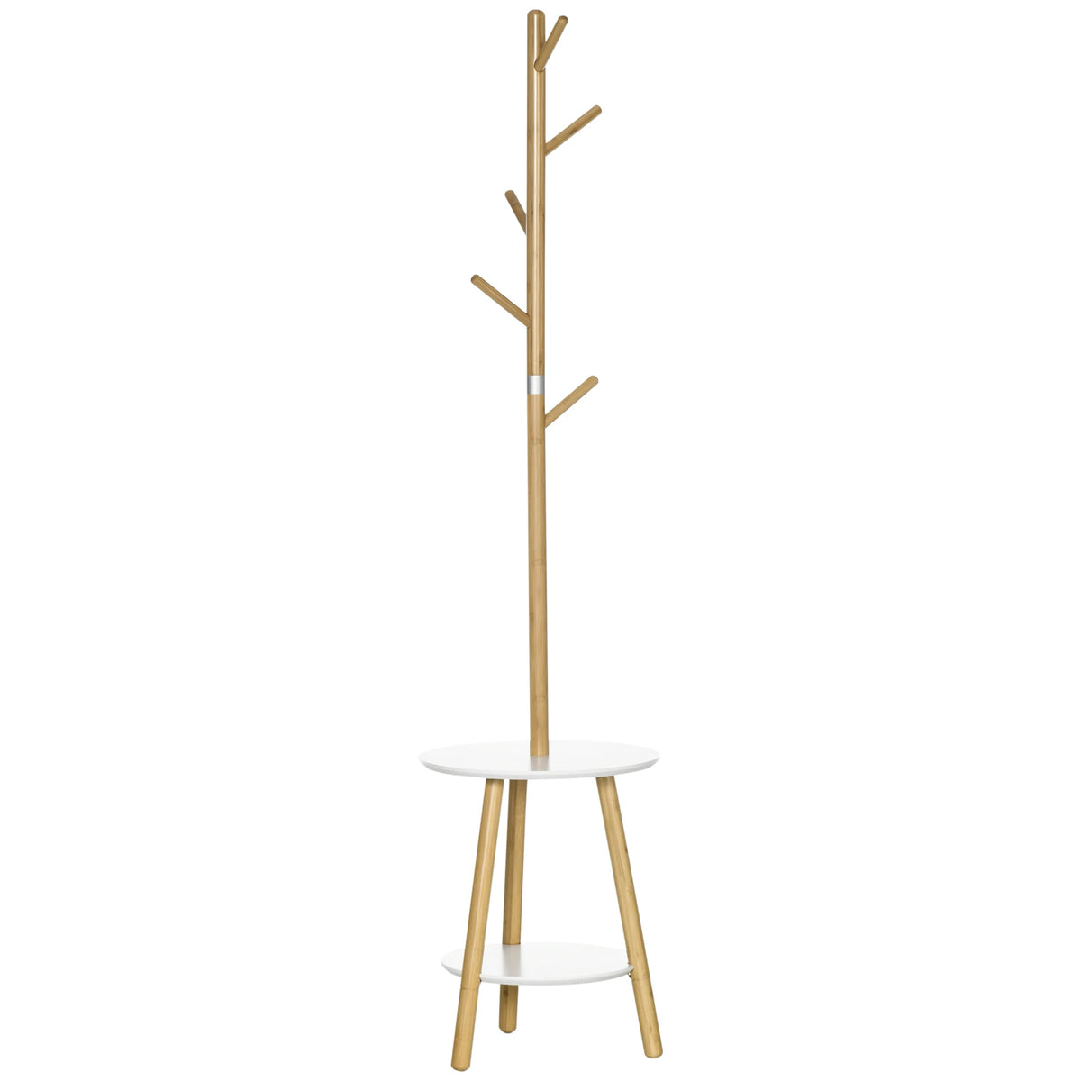 HOMCOM 2 in 1 bamboo stand rack with 2 shelves 5 hooks 39.5x39.5x171 cm