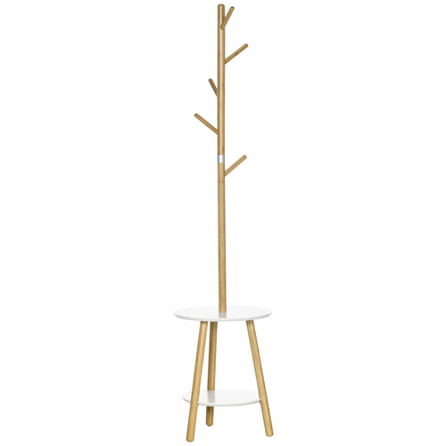 HOMCOM 2 in 1 bamboo stand rack with 2 shelves 5 hooks 39,5x39,5x171 cm - vue 2 sur 7