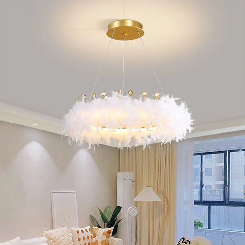 Nordic feather chandelier for girls' room creative luxury style - vue 2 sur 10