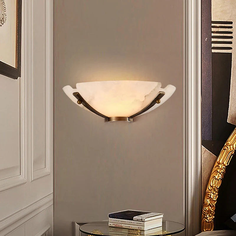 Luxury European style copper wall light with marble bowl