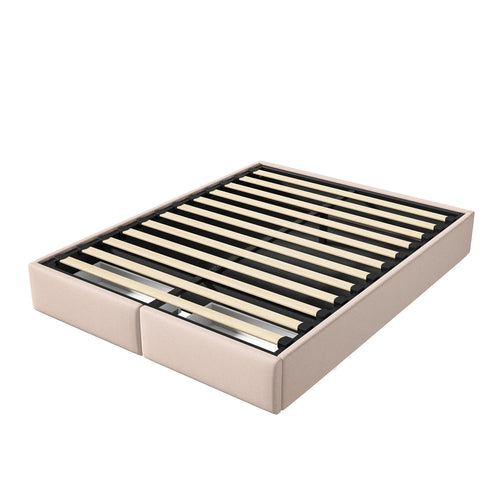 Upholstered Bed, Linen Fabric, without Headboard, Storage Bed, with Slatted Frame and 2 Storage Drawers, Beige, 140 x 200 cm - vue 6 sur 8
