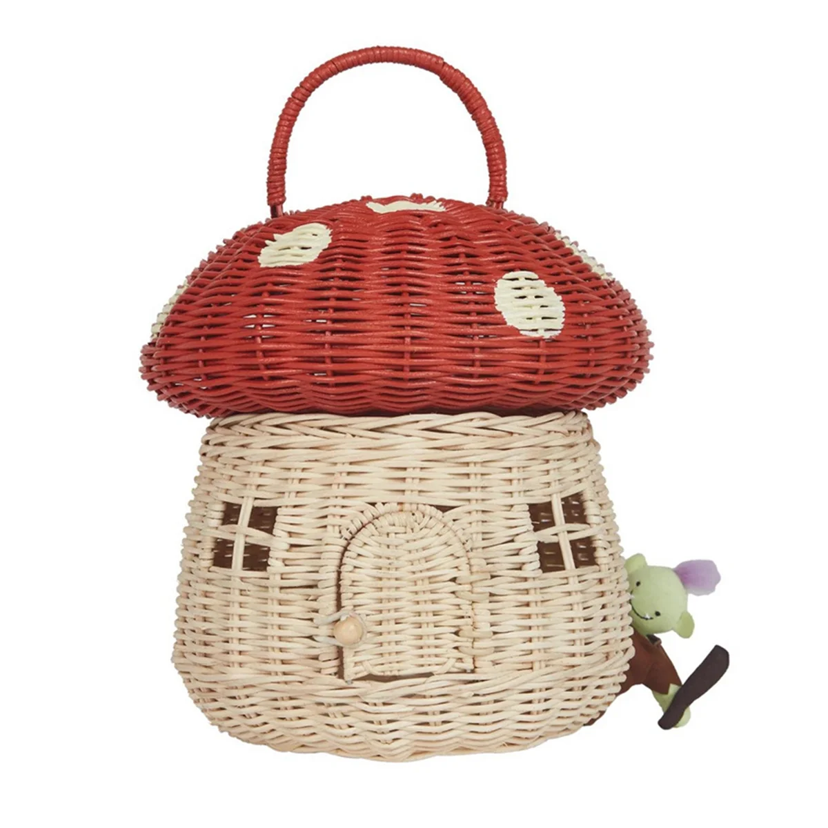 Handmade Rattan Mushroom-Shaped Storage Basket- Cute Handmade Handcrafted Gift Decoration Artwork Rattan, Red - vue 4 sur 7