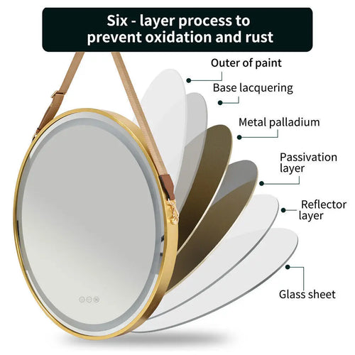 600mm Round LED Mirror Illuminated Lighted Wall Hanging Bathroom Mirror, Anti-fog, Golden/ Black Frame for Bathroom Entryway - vue 7 sur 8