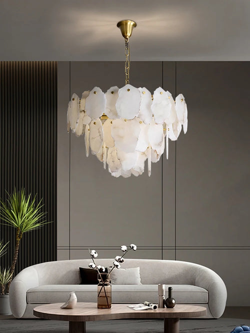 Natural marble and copper chandelier for elegant interior decoration - vue 4 sur 10