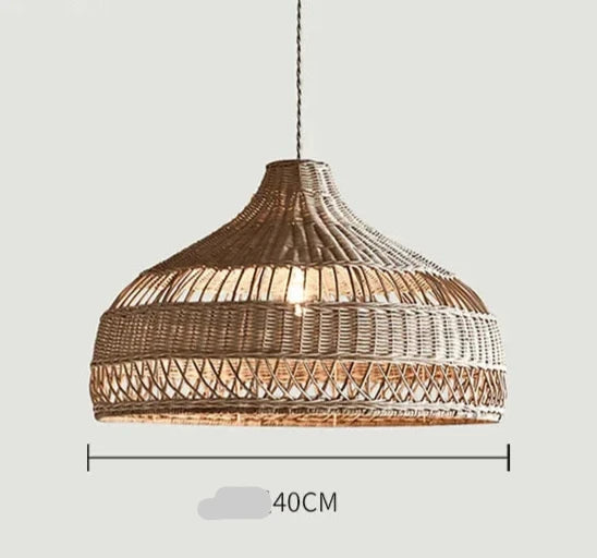 Rattan pendant chandelier with lampshade for hanging lighting - vue 16 sur 17