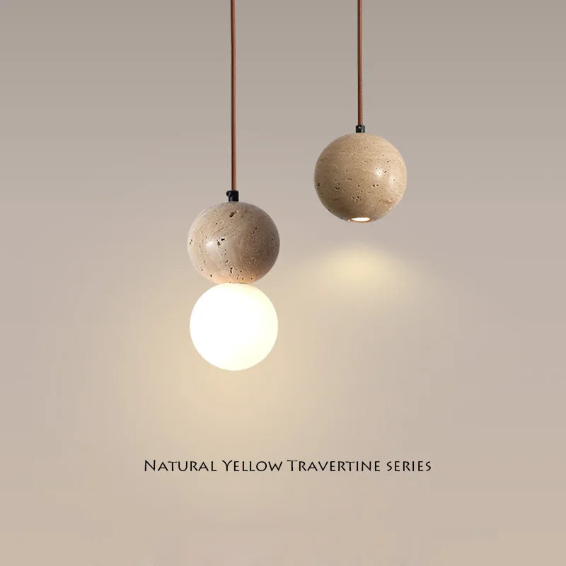 Retro natural stone pendant light with white glass shade
