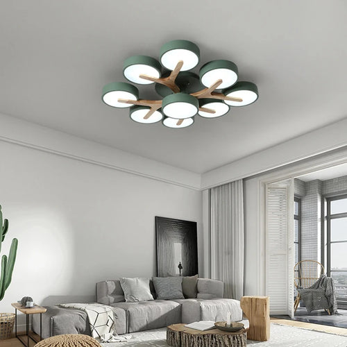 Modern wooden chandelier for bright nordic interior decoration - vue 2 sur 15