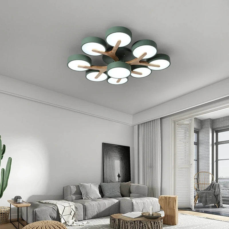 Modern wooden chandelier for bright nordic interior decoration