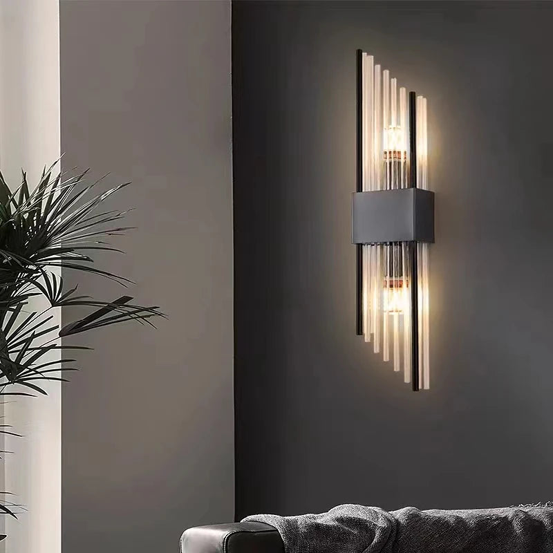 Mini glass and stainless steel wall light for various spaces