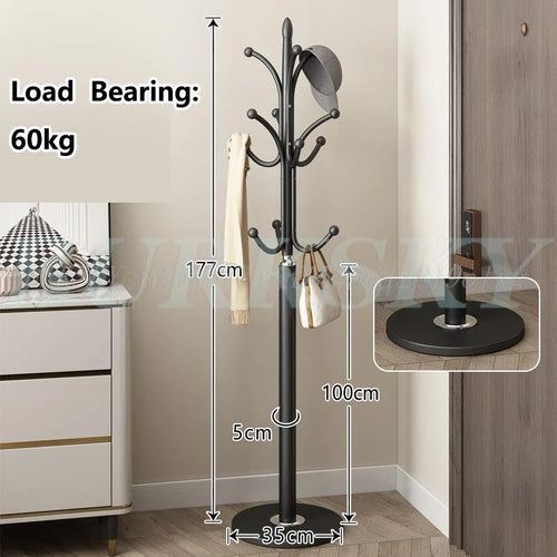 freestanding metal coat rack with 16 hooks and shelves - vue 15 sur 18