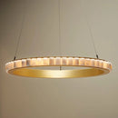 Postmodern LED ring chandelier in black and gold marble, round design for dining room