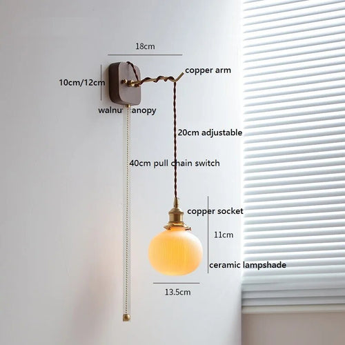 Modern walnut and copper LED wall light plug-in - vue 15 sur 23