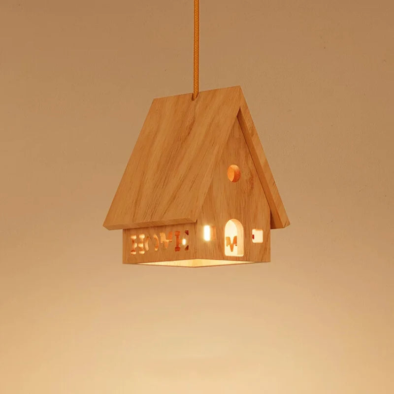 Solid wood minimalistic LED chandelier for children's room