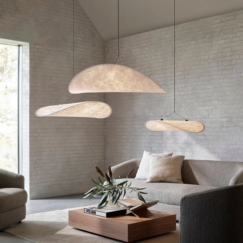 Quiet silk pendant light for living room, dining room, kitchen, nordic white vertigo LED fabric lamp for bar and restaurant