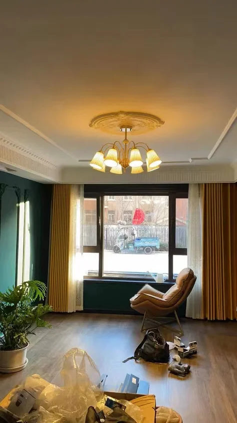 French retro ceramic and copper chandelier american style design - vue 11 sur 13