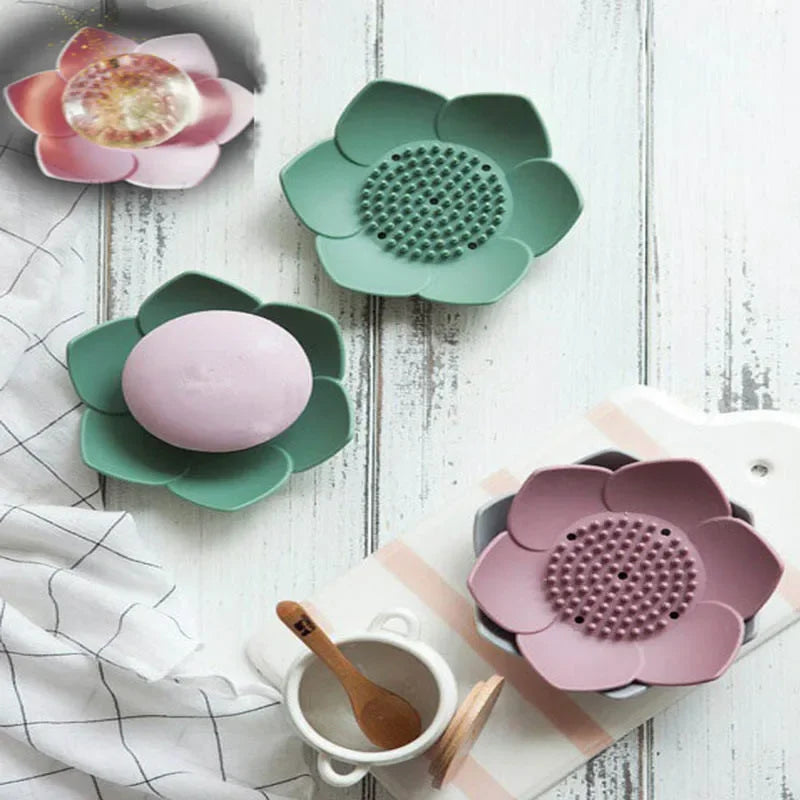 portable silicone non-slip lotus soap box - vue 3 sur 9