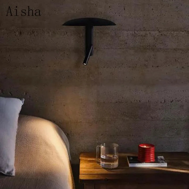 Mushroom umbrella wall light with rotating reading lamp