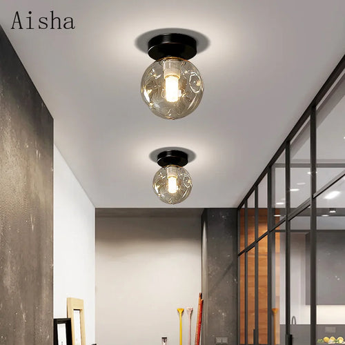 Nordic glass ball ceiling light industrial style home decor - vue 4 sur 8