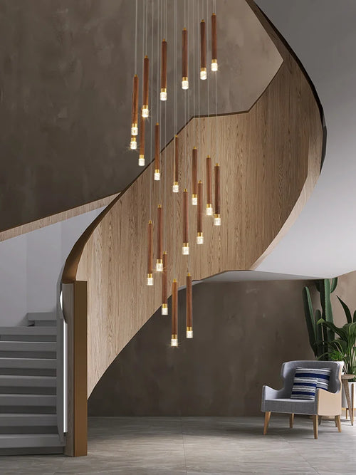 Modern LED walnut chandelier for simple Nordic duplex - vue 2 sur 7