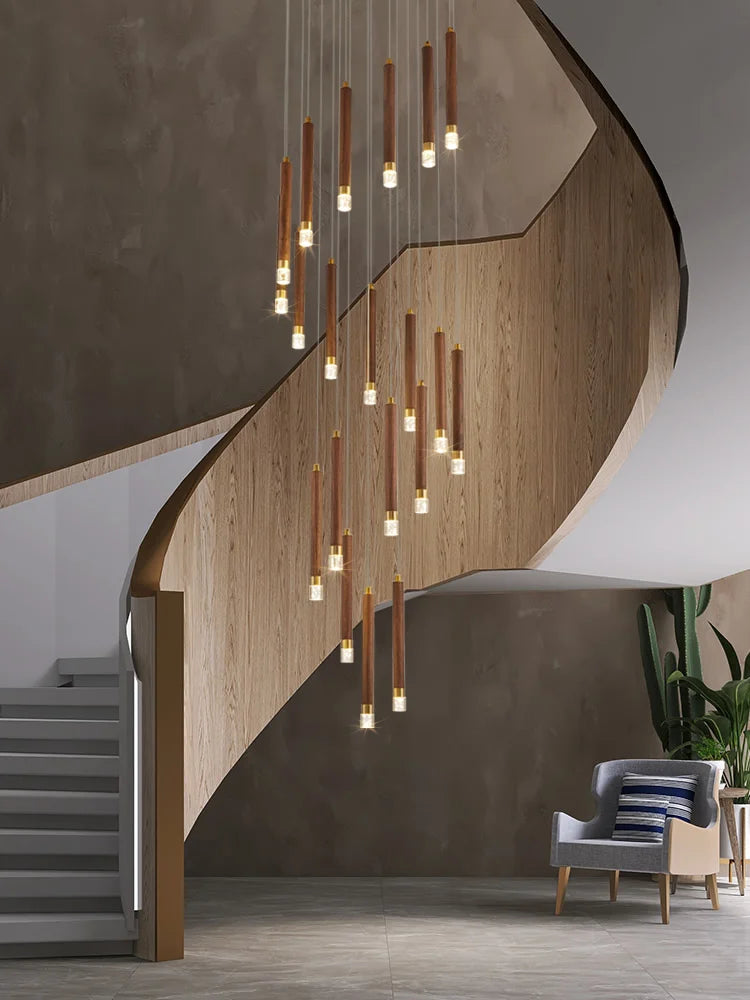 Modern LED walnut chandelier for simple Nordic duplex
