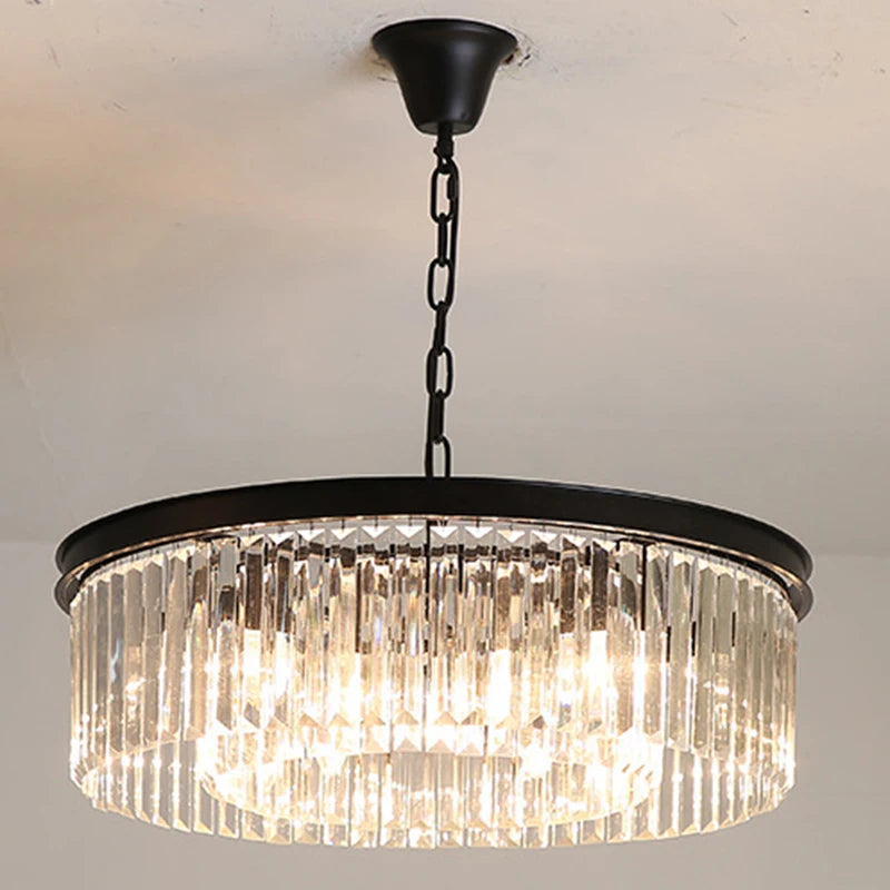 Luxury round crystal chandelier with gold lamps