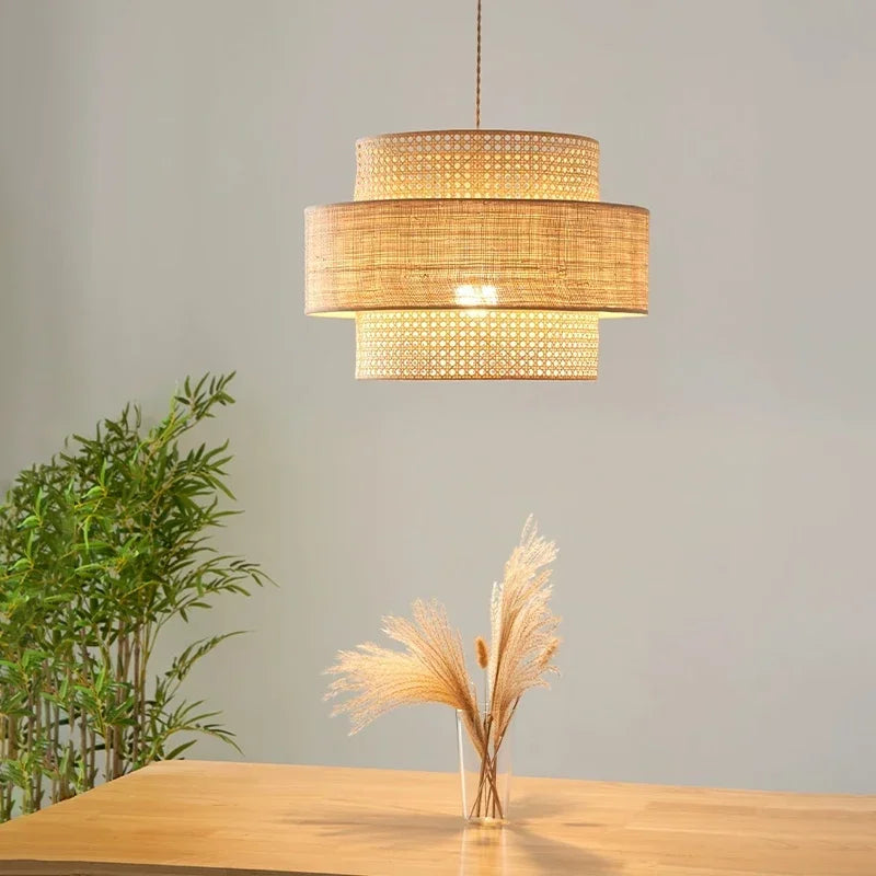 Wabi sabi rattan LED chandelier for indoor decoration