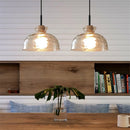 Retro nordic water grain glass and wood LED pendant light