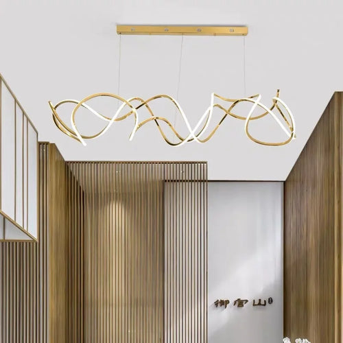 Minimalist modern stainless steel chandelier with decorative waves - vue 3 sur 7