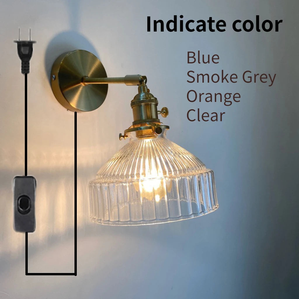 Modern vintage glass wall light for bedroom, mirror, hallway, bedside, cafe, restaurant, switch and plug - vue 19 sur 20