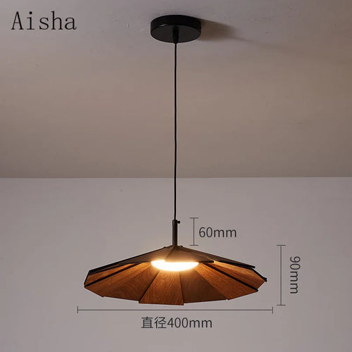 Handmade Japanese wabi-sabi walnut pendant light for interior decor - vue 6 sur 8