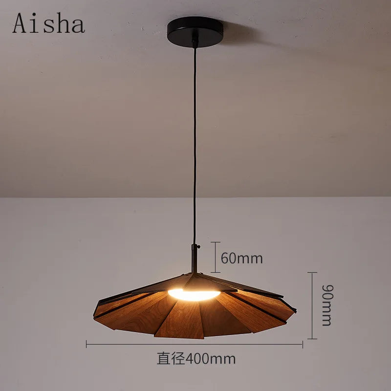 Handmade Japanese wabi-sabi walnut pendant light for restaurant and cafe - vue 5 sur 8
