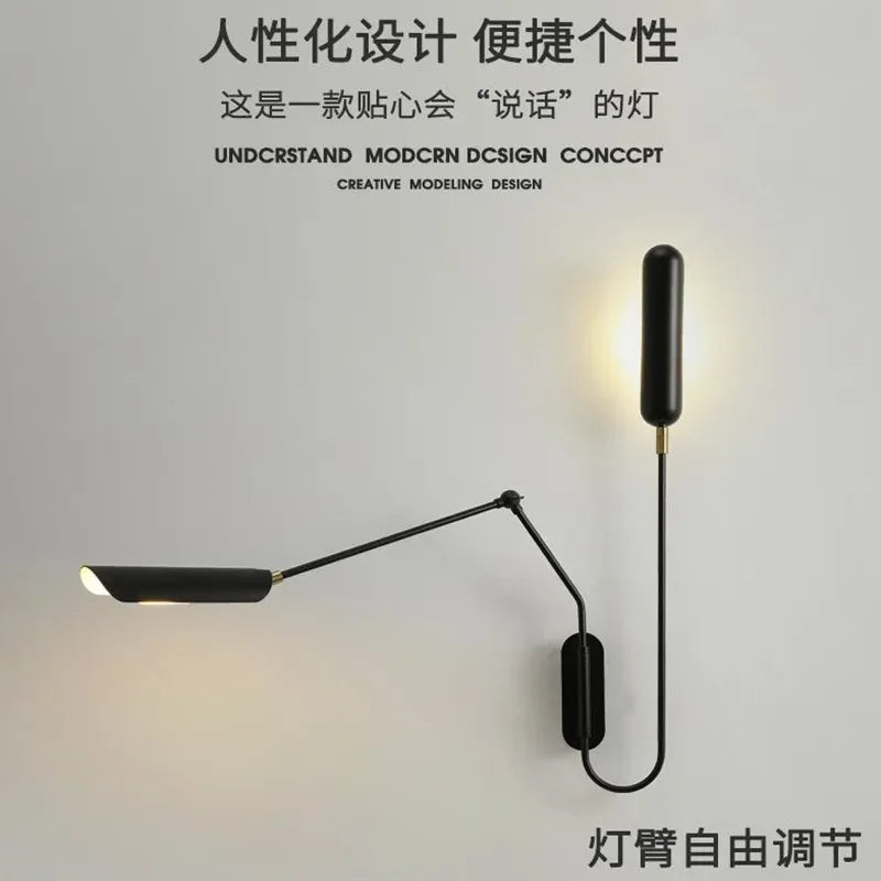 Adjustable industrial wall light with creative arm for reading - vue 4 sur 8