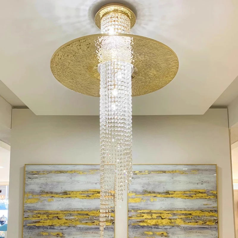 Modern long crystal chandelier for luxury villa - vue 4 sur 8