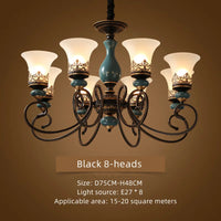European retro ceramic chandelier with glass shade
