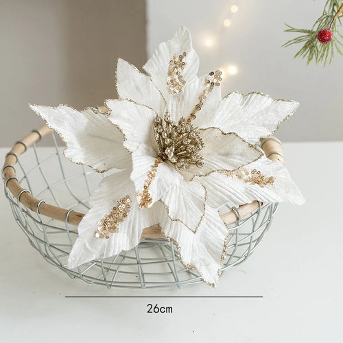 Artificial Christmas flower in glitter velvet festive decoration for home - vue 8 sur 12